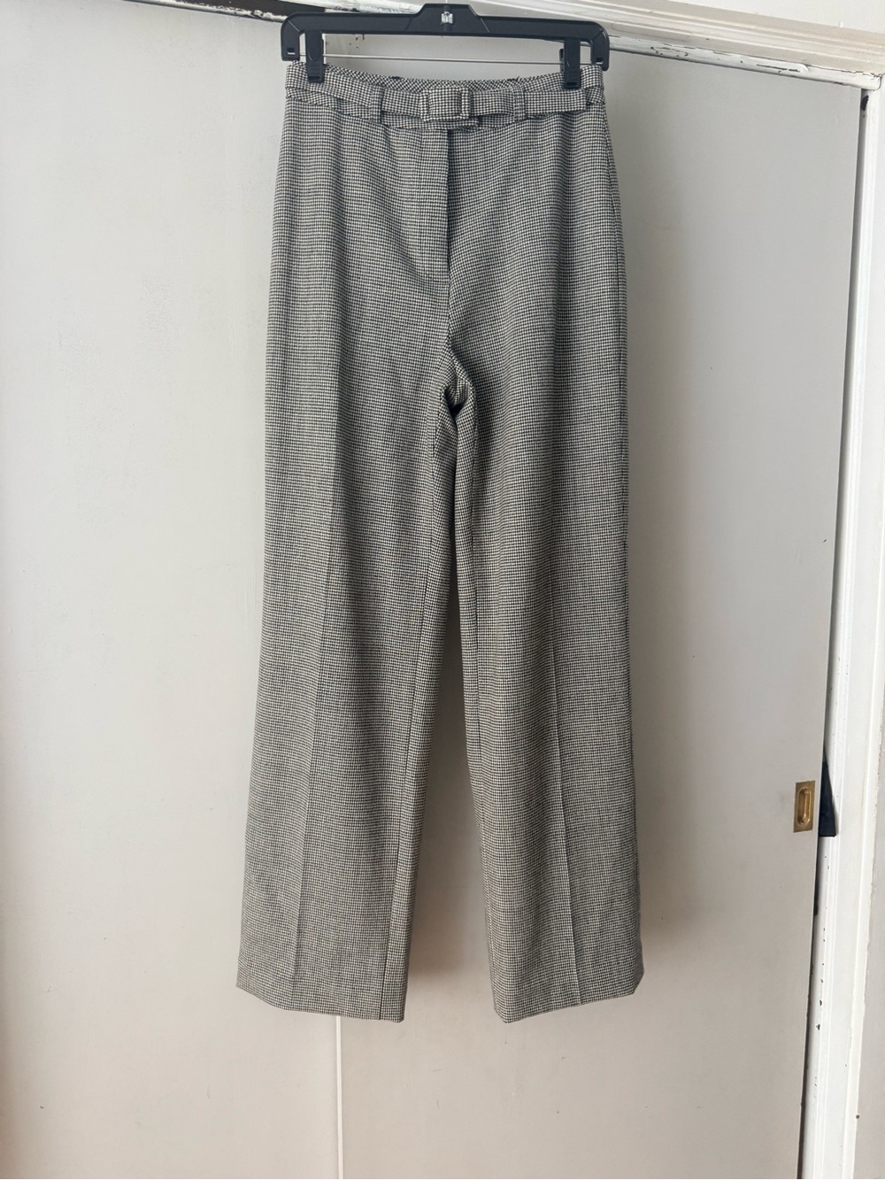 LOUBEN High-Waist Wide-Leg wool Dress Pants in hounds tooth print. - Picture 3 of 5